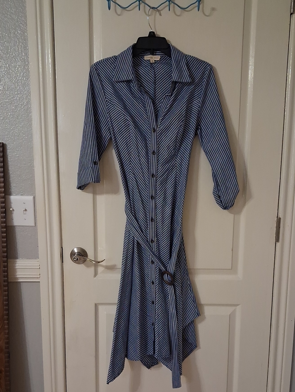 Parallel Skies Blue Striped Shirt Dress with Belt